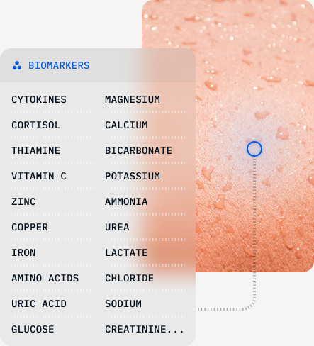 List of sweat biomarkers next to skin with wearable sensor
