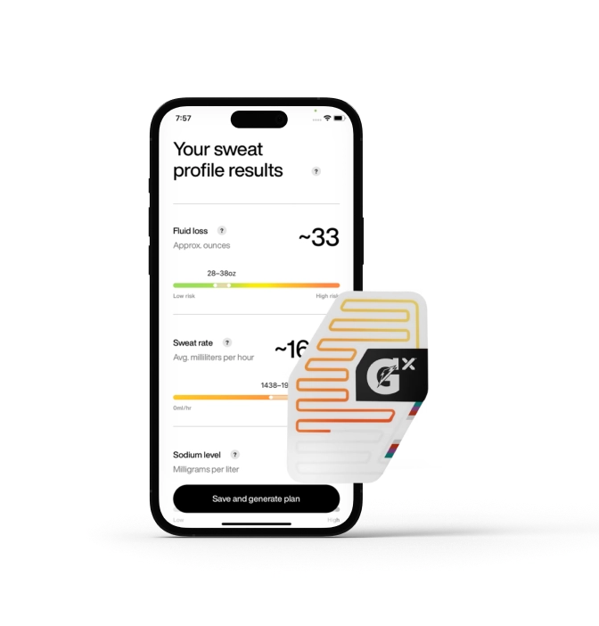 Gx app displaying sweat profile results with sweat patch