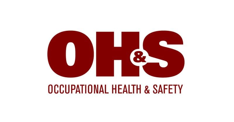 Dark red OH&S logo featuring bold, uppercase letters "OH&S" positioned above the words "Occupational Health & Safety" in smaller, uppercase typography, all set against a white background.